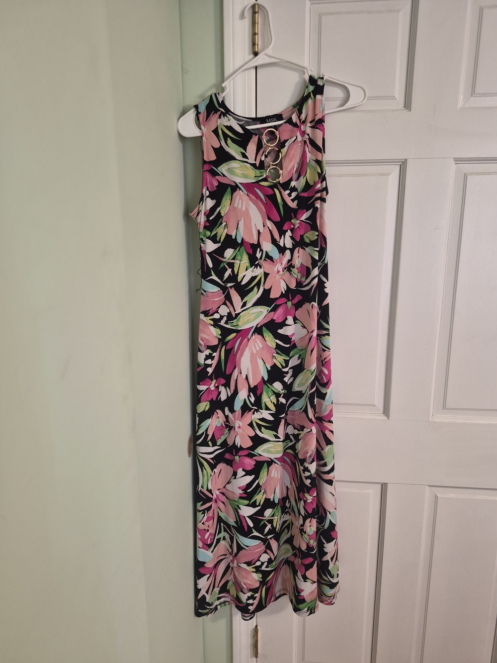 MSK Black Maxi Dress with Pink Floral Print